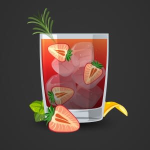 Drink with strawberries and rosemary sprig