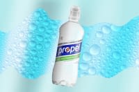 Kiwi Propel bottle against water droplet image background